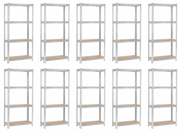 10x Pozinkovaný regál so 4-mi poličkami MDF - 150x75x30cm - NAJLACNEJŠIE V SR !!!